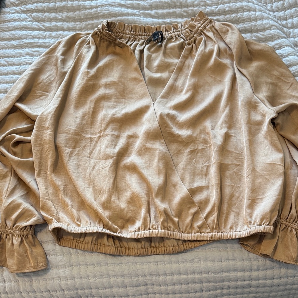 Women's Wrap-Front Long Sleeve Blouse - Beige